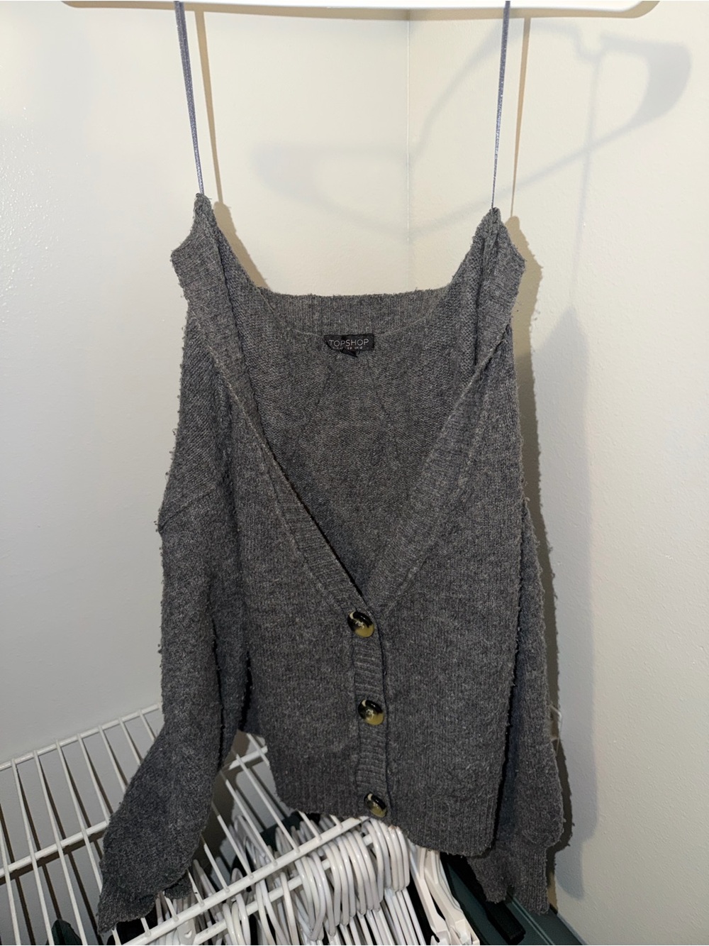 TOPSHOP Gray V-Neck Button Cardigan Sweater